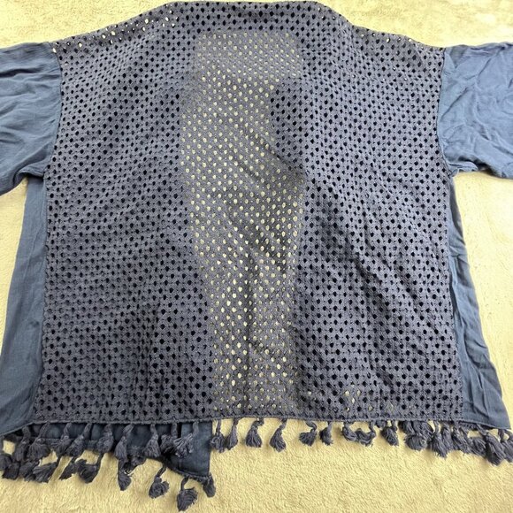 Miss Me Cardigan Women Small Blue White Embroidered Desert Dreamer Tassel Kimono - Picture 5 of 9